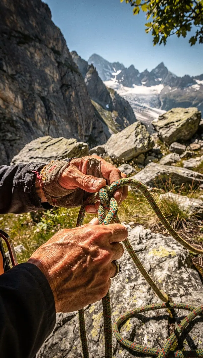 Ein Gruppenfoto von Teilnehmern in einem Kletterkurs in den Alpen.