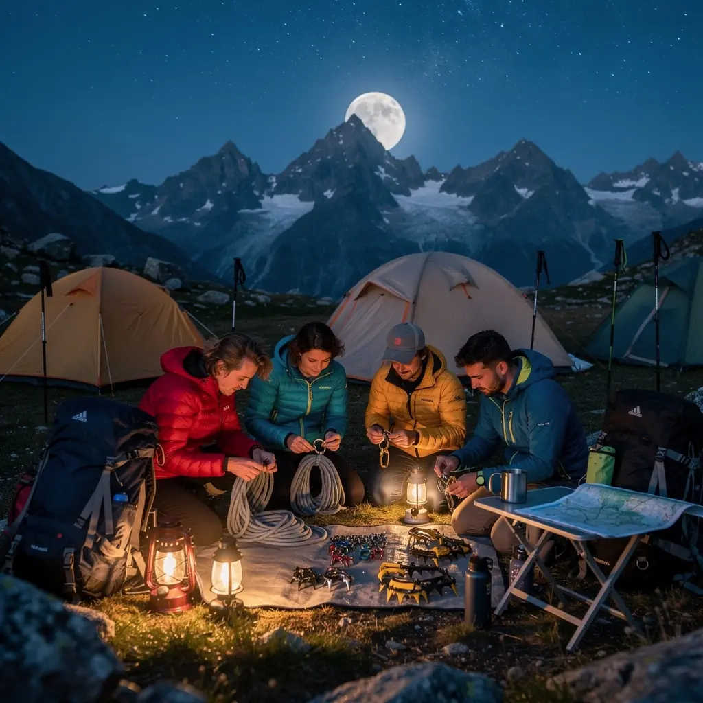 Ein erfahrener Trainer zeigt den Teilnehmern die richtige Handhabung von Kletterseilen während eines Online-Kurses.